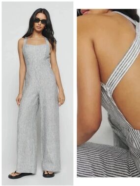 Reformation Ciara Linen Jumpsuit Antibes Stripe NWT  $248